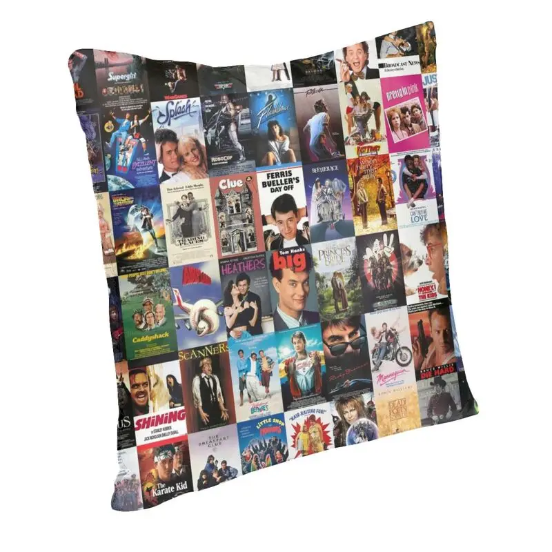 80s Movies Collage Cushion Cover 66x66 cm Vintage Film Cinema Theater Gift Velvet Cute Throw Pillow Case for Car Sofa Pillowcase