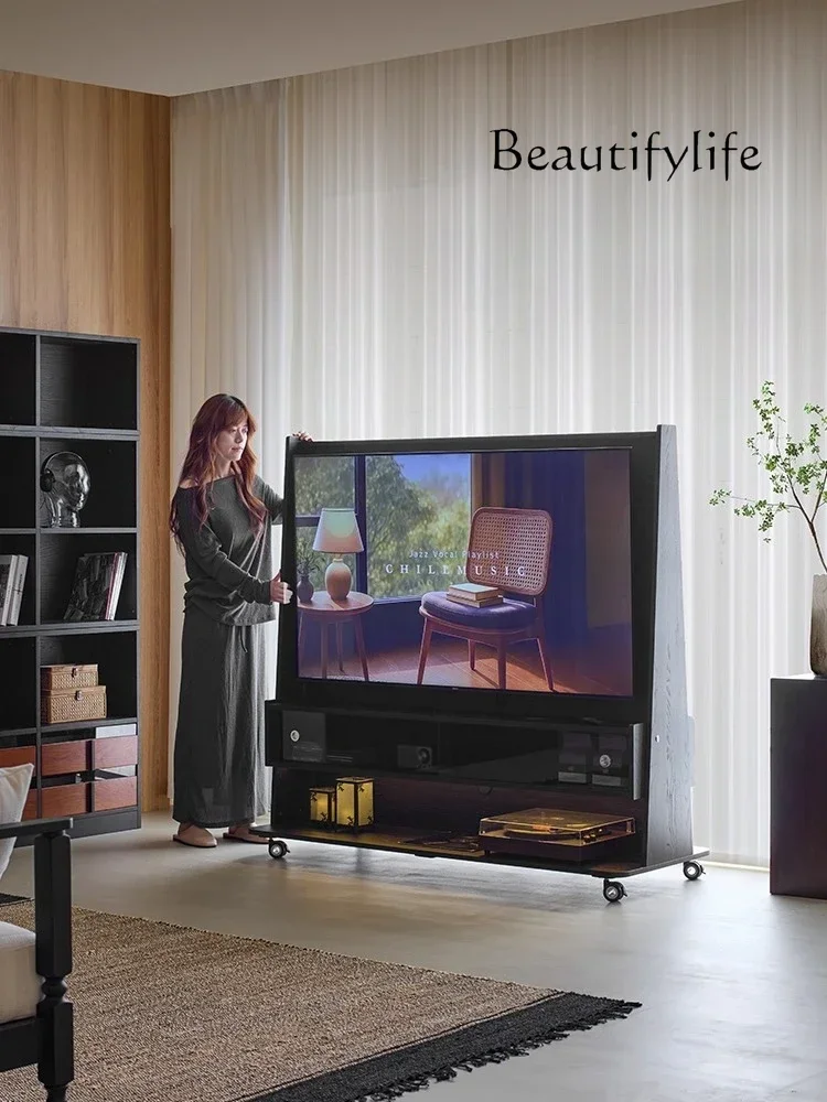 J X Solid Wood Mobile TV Cabinet, Living Room And Household Antique Storage Locker Integrated TV Bracket Electrical Cabinet
