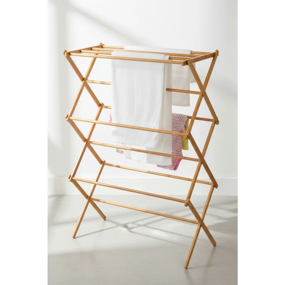 

Bamboo Folding Clothes Drying Rack, 11 Dowels Laundry Organizer, Eco-Friendly Space-Saving for Home & Apartment