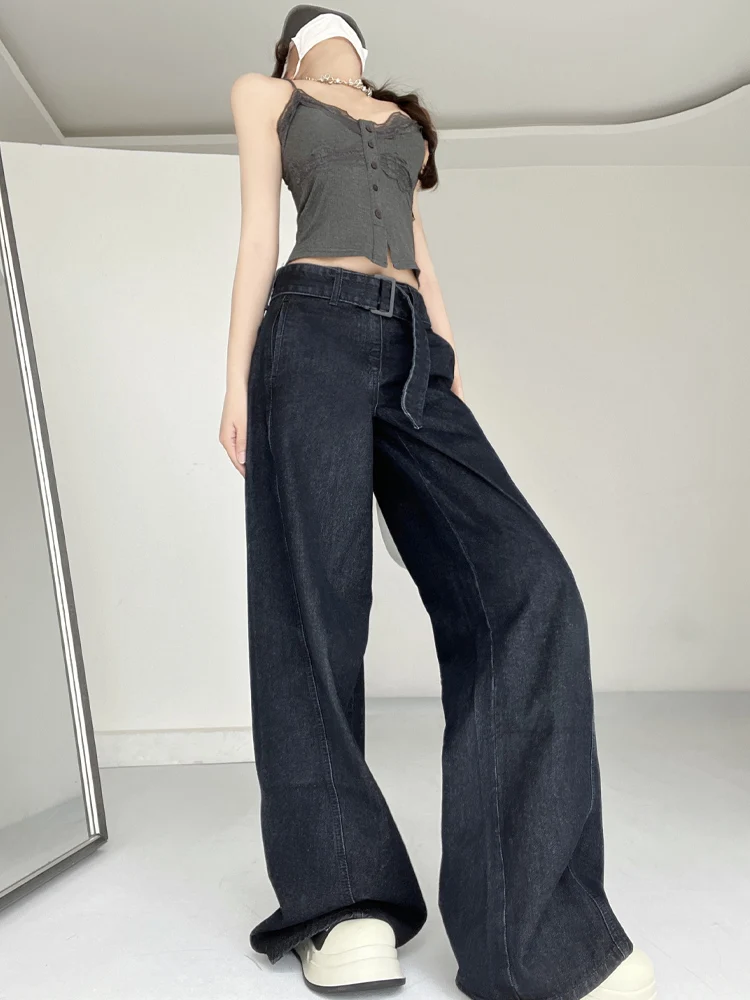 

Джинсы свободного кроя с высокой талией, женские широкие брюки Lazy Sle, брюки длиной до пола, винтажные брюки Bootcut