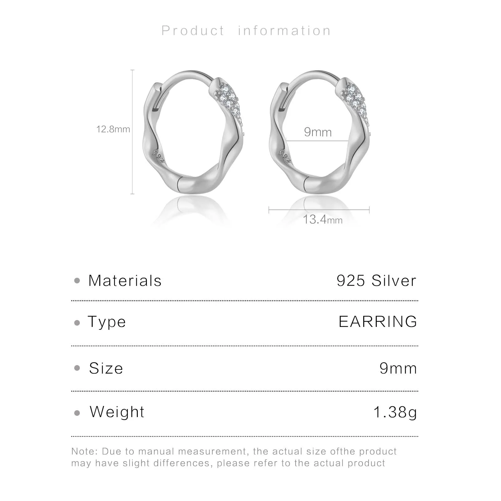 ANDYWEN 925 Sterling Silver 9mm Pave CZ Hoops Huggies Crystal Clips Pendientes Piercing Rock Punk 2024 Wedding Fine Jewelry