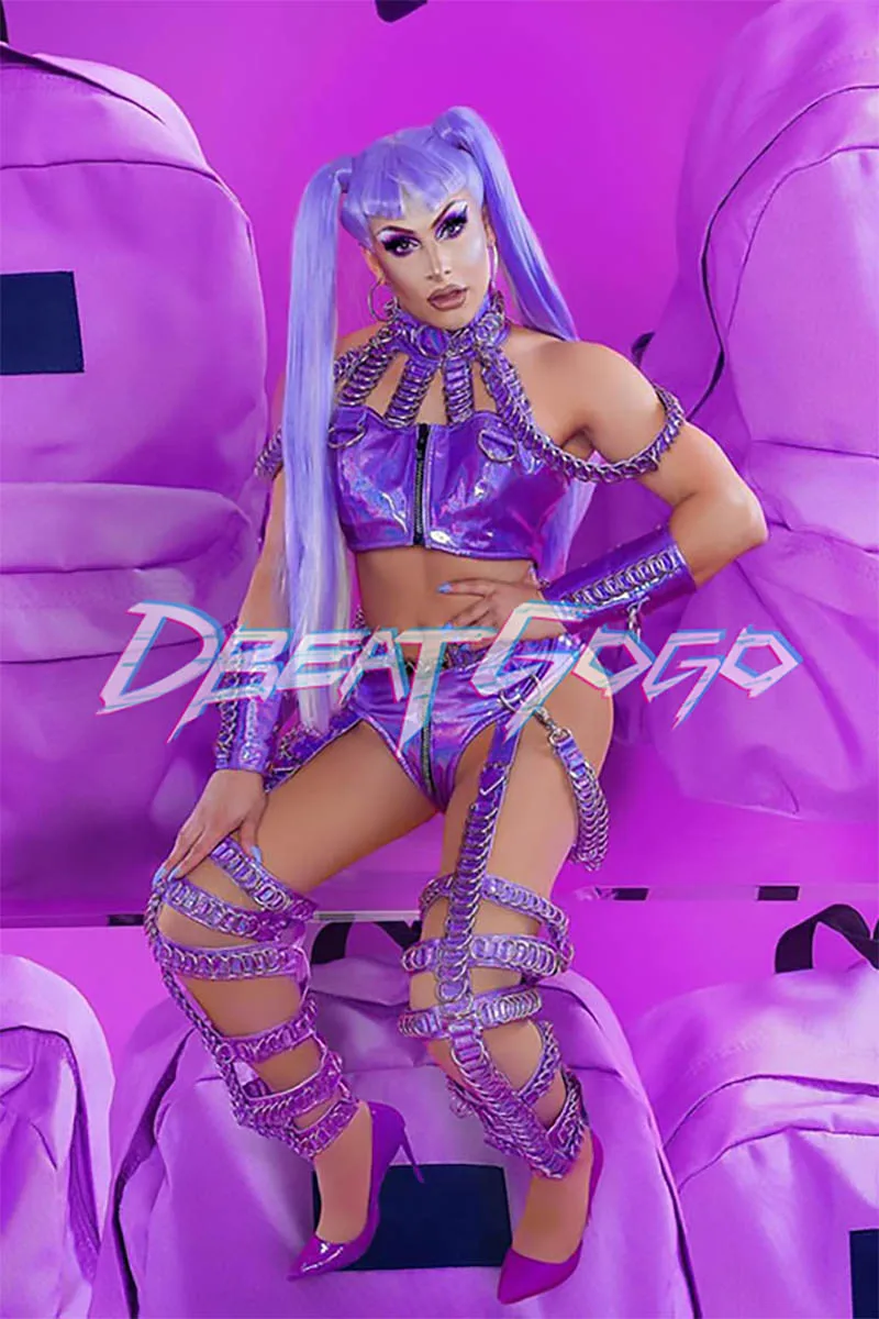 

Костюм для шоу девушки, наряд для вечеринки, концертный наряд, костюм для шоу на вечеринке, EventNightclub, шоу, певица, танцевальный костюм, индивидуальный бар, соло, фиолетовый