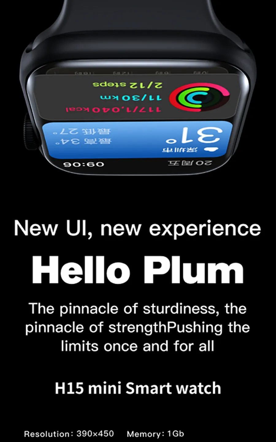 Hello Plum-15 Mini Smartwatch Bluetooth Call Slim Light 1.85 Inch 173 Sports Modes Health Monitor Stocks translation Men Women