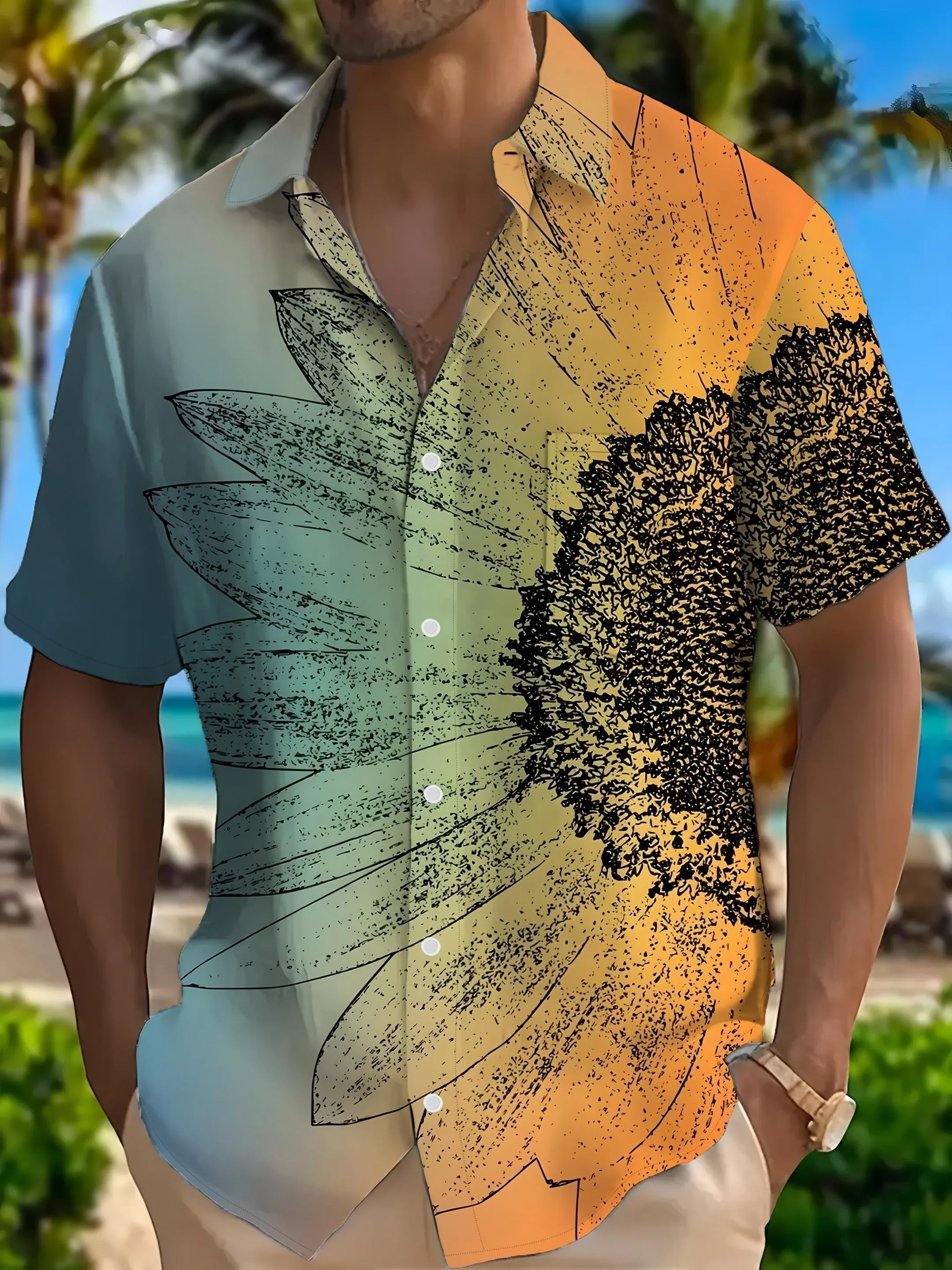 

Summer High Street Fashion Print Men's Hawaiian Shirt Man Short Sleeve Casual Oversized Beach Streetwear Party Tops