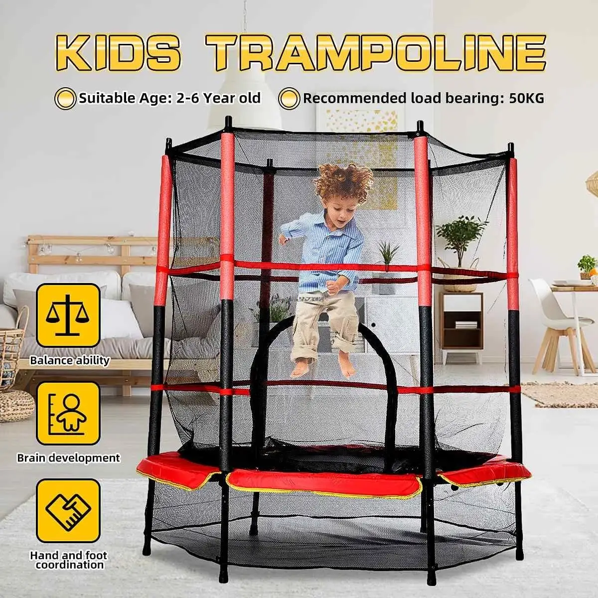 Household Child Safety 140 cm Trampoline Round Bouncing Bed With Protective Net Bouncing Bed Indoor Fitness Equipment