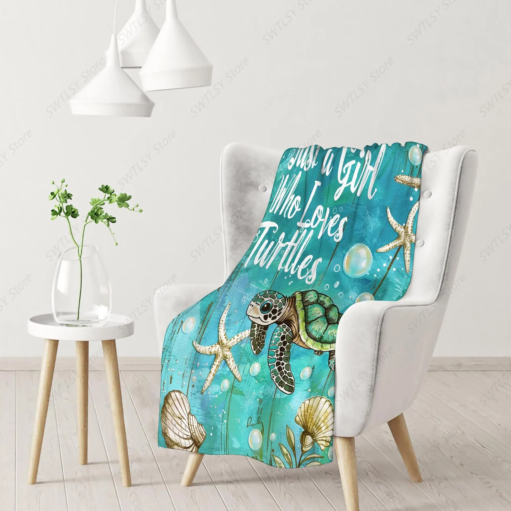 

Throw Blanket, Cute Turtle Blanket Starfish Art Throw Blankets for Bed Kids Adults, Lightweight Cozy Blanket for Living Room