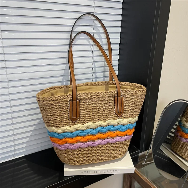 

Новая тканая сумка-корзина на плечо 2025 года — портативный дизайн большой вместимости, идеальная женская пляжная сумка для летних поездок