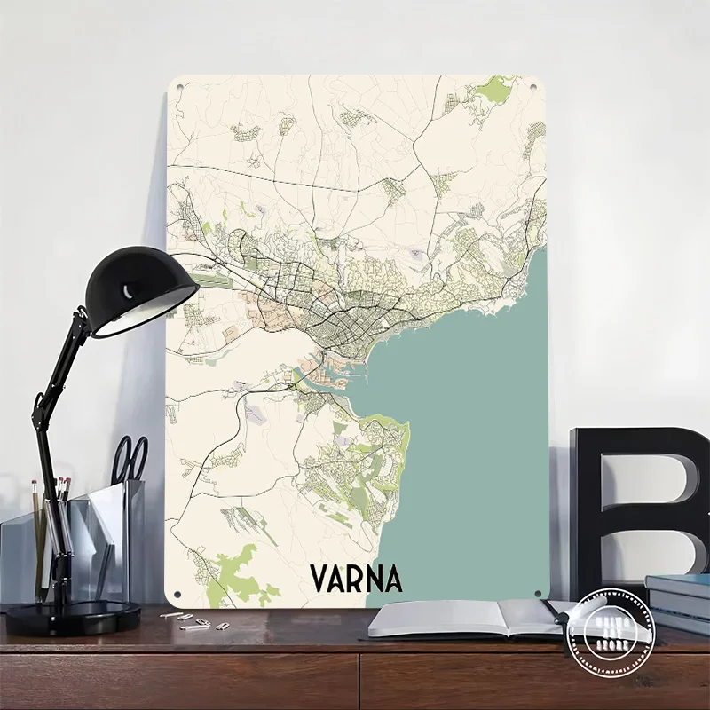 Varna City Map Personalized 3D Textured Metal Poster Wall Art Tinplate Sign for Vintage Decor Living Room Decoration Funny Signs