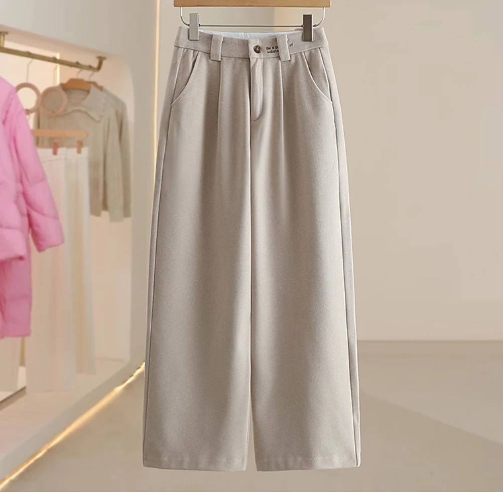 Autumn and Winter Thick commuter style straight wide leg Trousers Women Pants