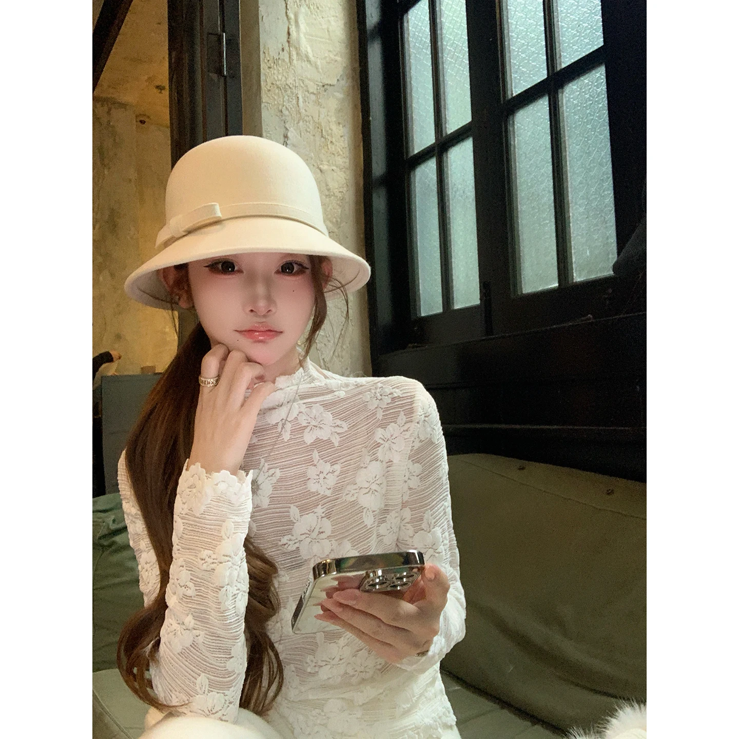 

Женская блузка Chen Dauyu с длинным рукавом, кружевом и высоким воротником, с цветочным узором, базовая, для ношения под одеждой, топ для повседневной носки, приталенная, в стиле Commute Sle