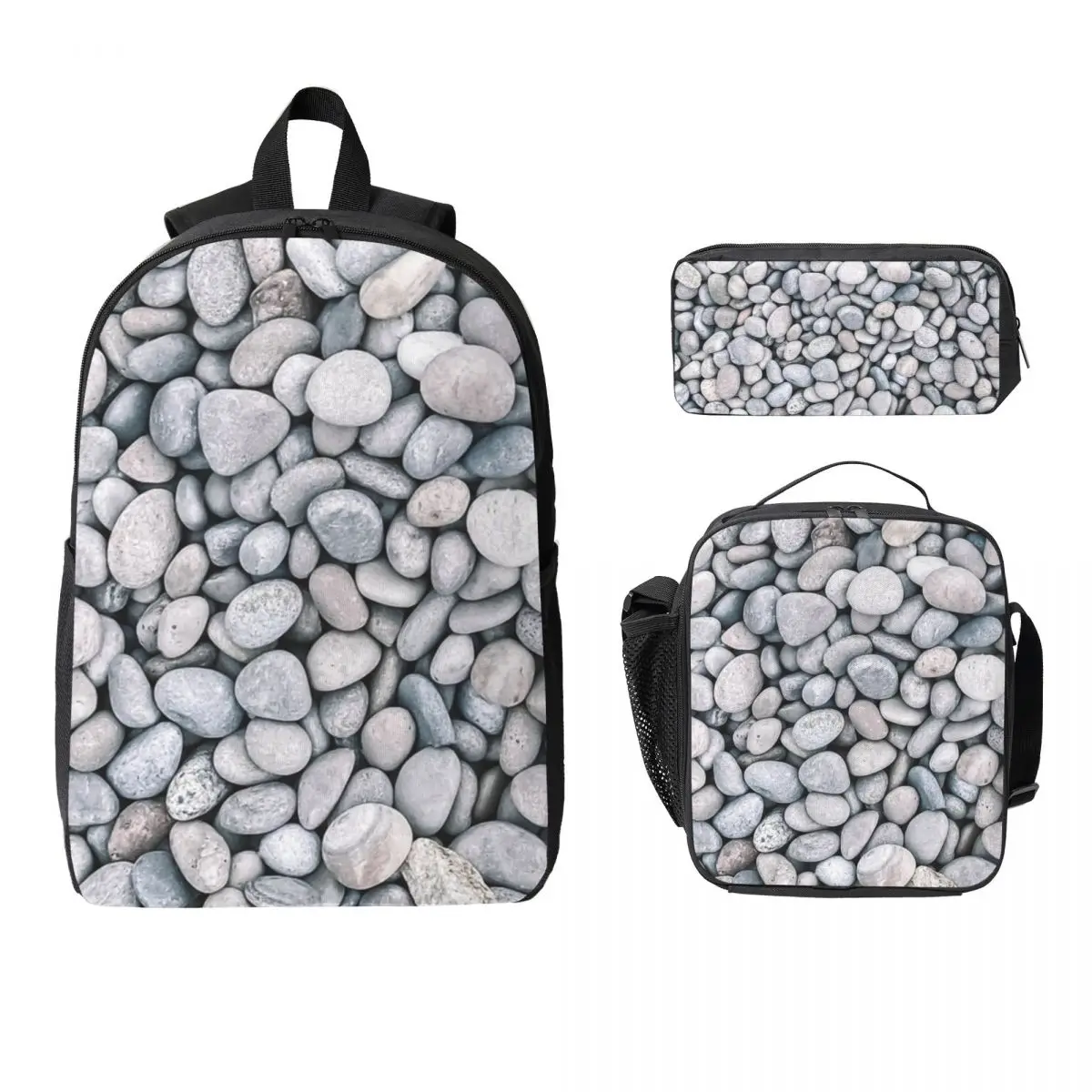 Beautiful Natural Pebbles Backpack Student BookBag School Bag Computer Shoulder Bags 3ps Insulated Lunch Bag Pencil Case
