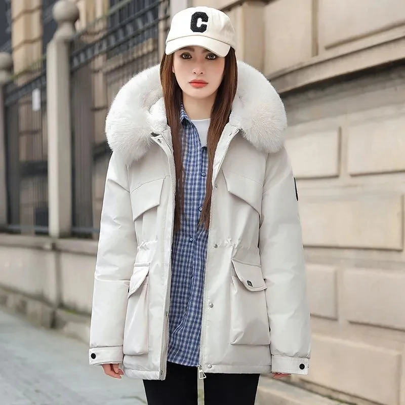 Ladies' Thicken Parker 2025 New Winter Plush Down Cotton Jacket Women's Temperament High end Fashion Cold proof Warm Hooded Coat