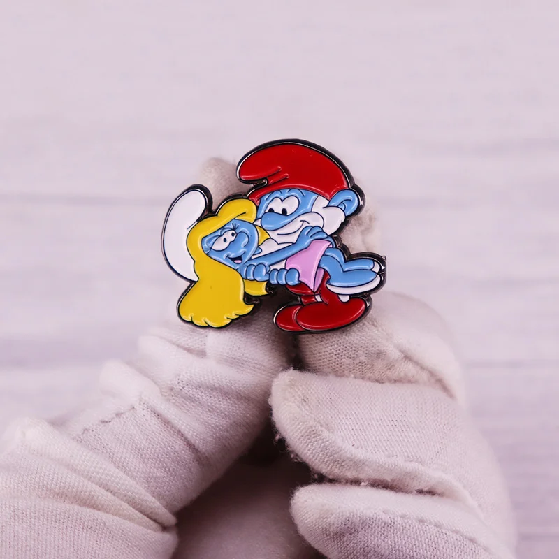 Papa Smurrf N Smurrfette Enamel Pin Classic Blue x Elf Comics Badge Brooch Gift Backpack Decoration Jewelry