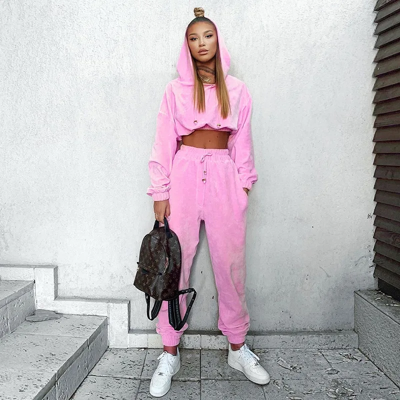 Pant Suits Women Autumn Winter Long Sleeve Hooded Sweatshirts + Trousers Tracksuit Y2k 2 Piece Sets Womens Outfits Matching Sets