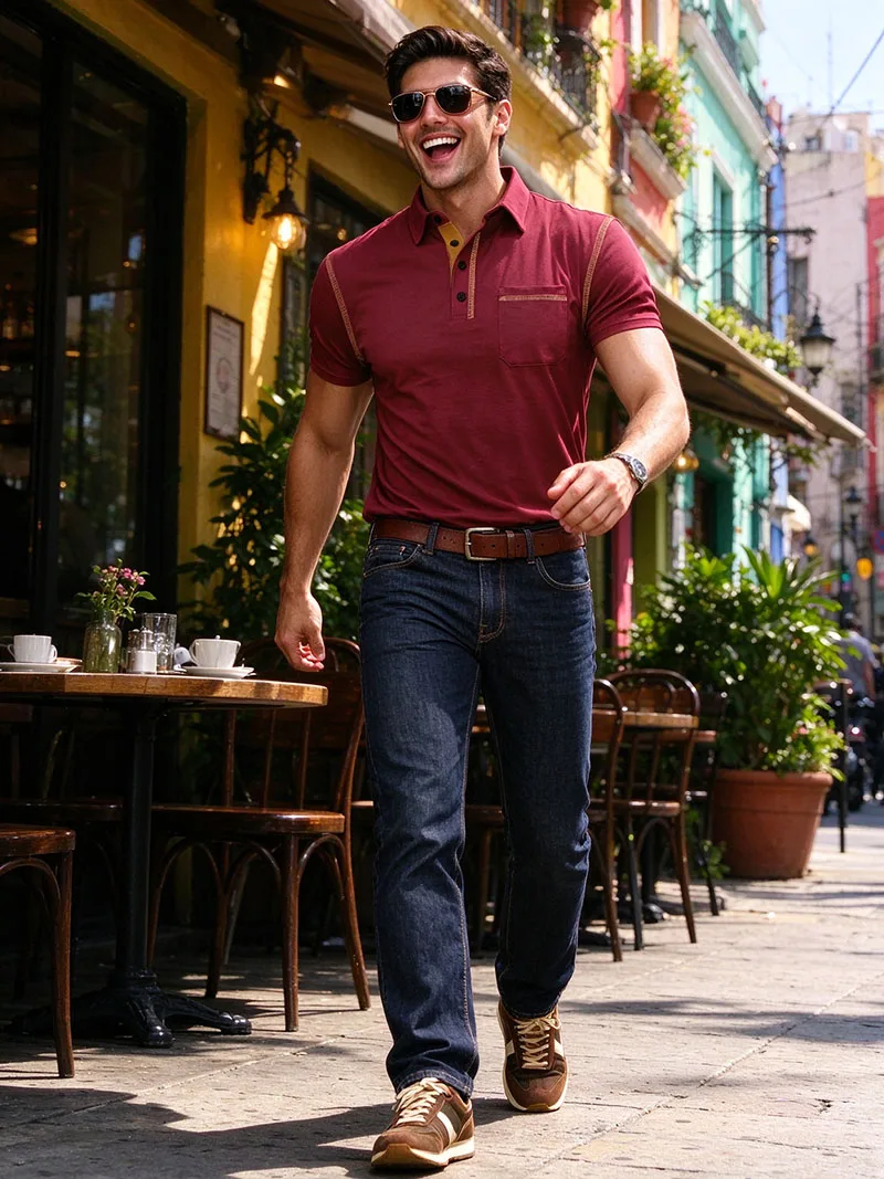 2024 Neues Sommer-Poloshirt für Herren mit Revers und Tasche, atmungsaktives Polyester, Kurzarm-Oberteil, lässige Alltags-, Büro- und Businesskleidung für Männer – Detail 11
