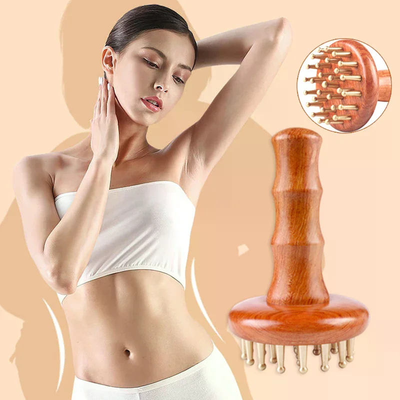 29-Tooth Solid Brass Meridian Brush Craftsmanship Wooden Handle Massager Brush Multipurpose Beauty & Body Shaping Massage Tool
