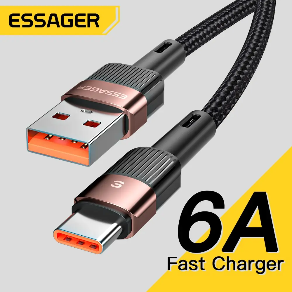 Essager 6A Type C USB Cable Fast Charging For Huawei P40 Pro P30 66W Wire Charger Data Cord For Samsung S21 Ultra S20 Poco