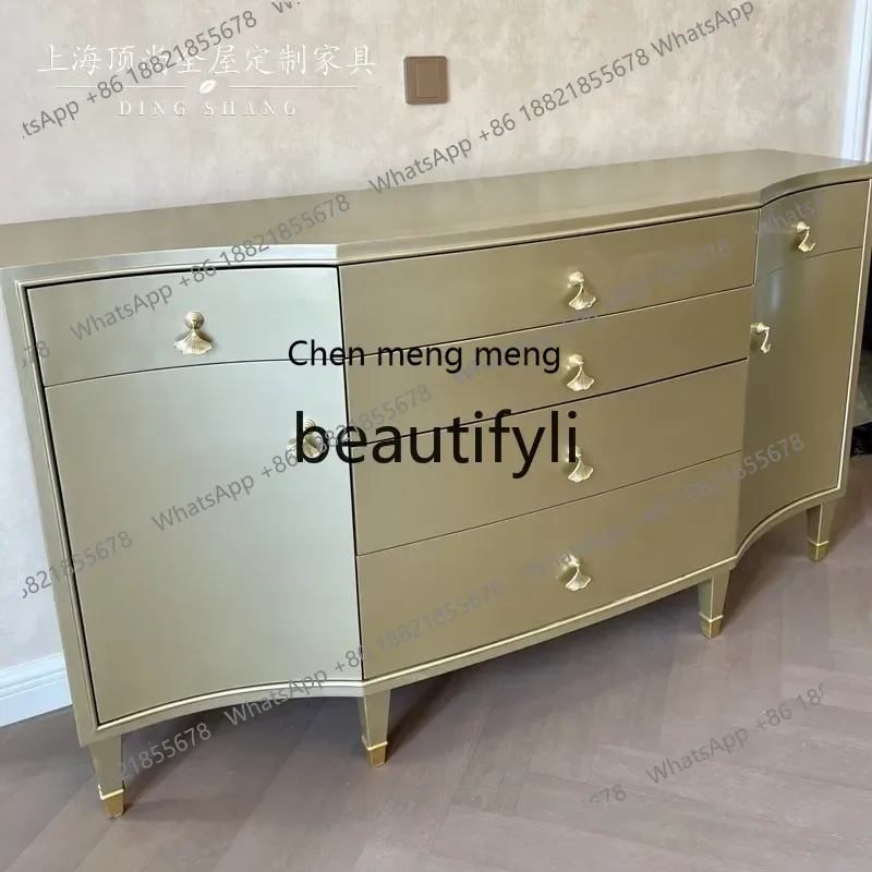 178C American light luxury solid wood eight-bucket cabinet, champagne gold, living room storage, dining side cabinet, TV cabinet