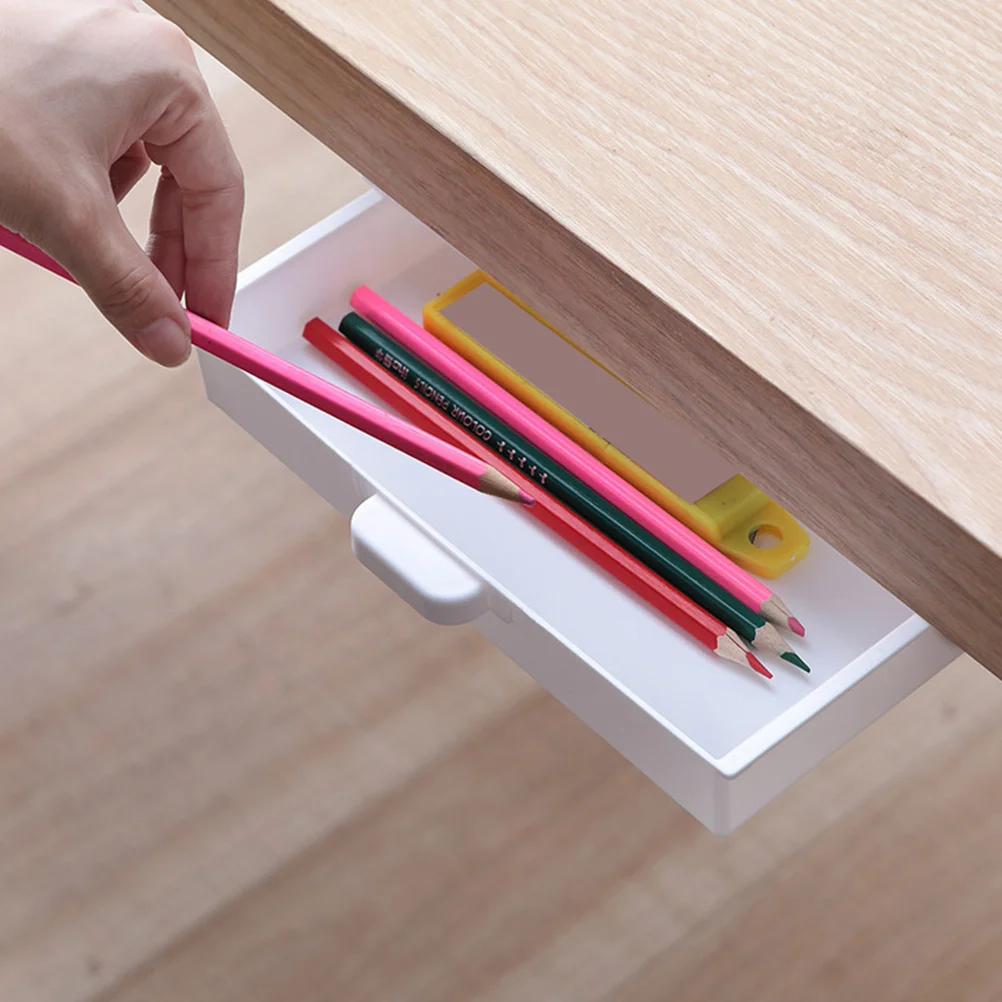 2Pcs Under Desk Organizer Box Multi-Functional Storage Drawer for Desk Accessories Makeup Jewelry Lipstick Remote Control