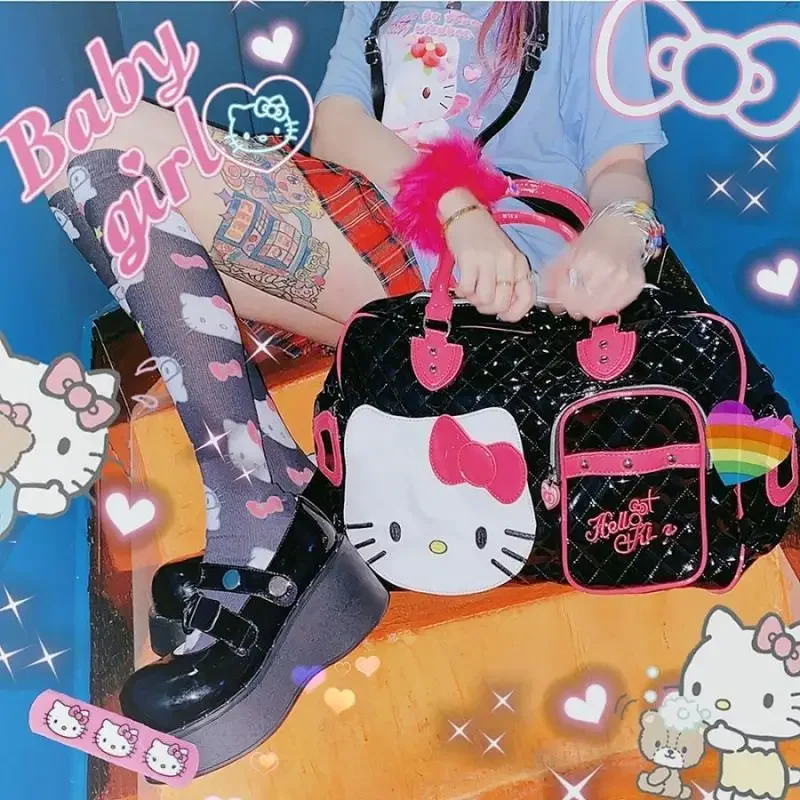 

Kawaii Sanrio аксессуары Hello Kitty мультфильм аниме Pu Большая емкость сумка для путешествий сумка мессенджер милая сумка для хранения Студенческая сумка подарок