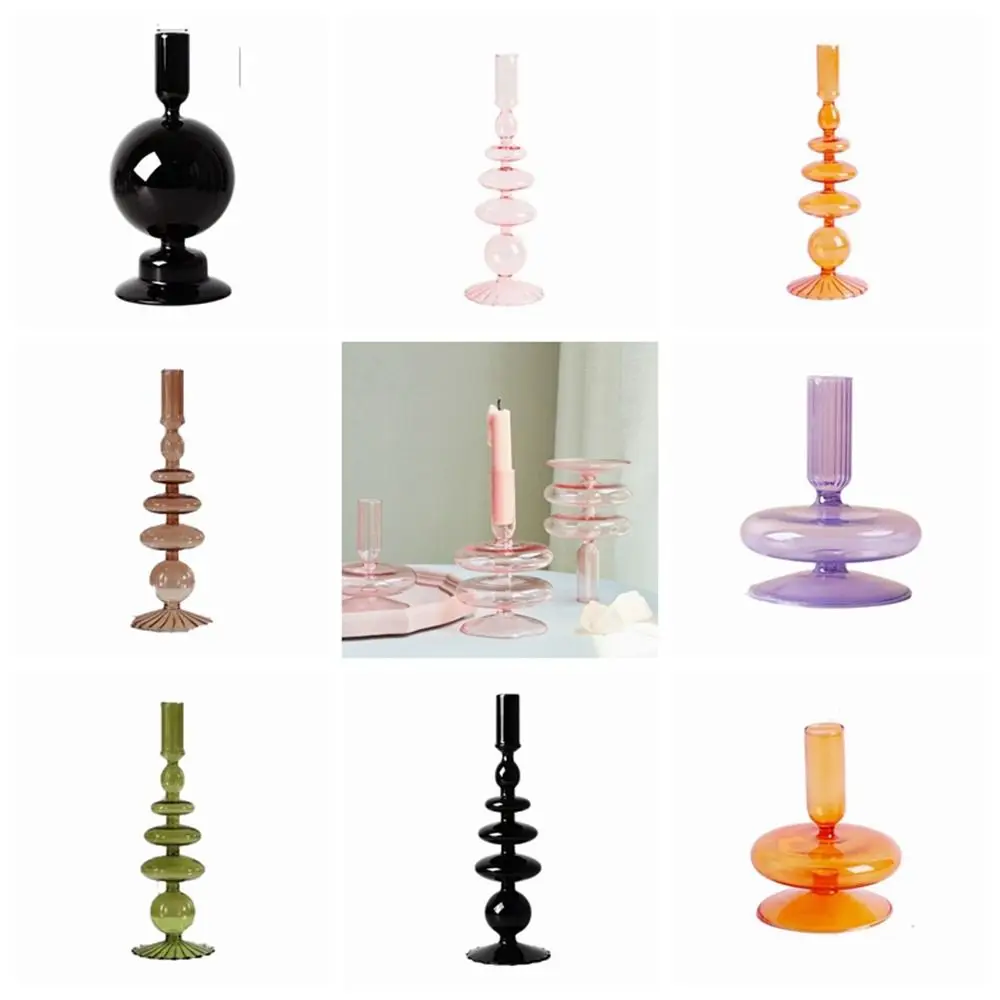 Floriddle Taper Candle Holders Glass Candlesticks for Home Wedding Table Decoration Glass Vase Table Bookshelf Candles Stand