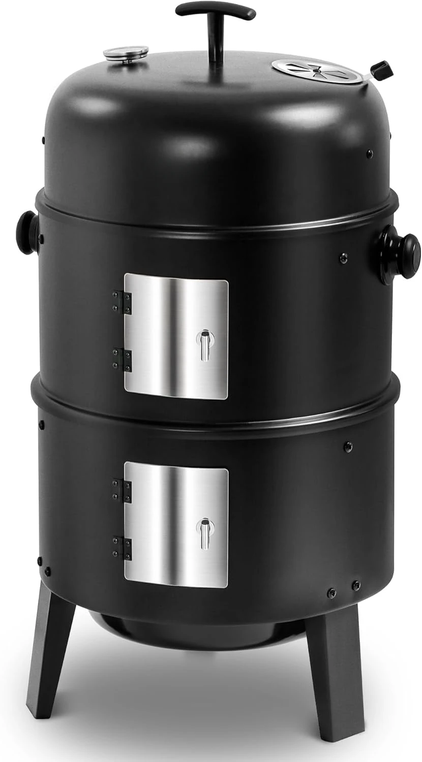 16 inch Charcoal Smoker, Vertical BBQ Grill, Heavy Duty 4 In 1 Fire Pit with Built-in Thermometer & Adjustable Vent System