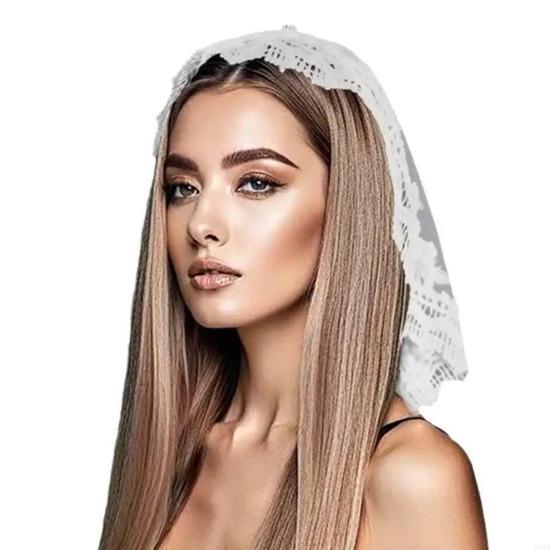 270D Bride Veil Lace Trim Shawl for Mantilla Wedding Party Headwear Lace Scarf Veil