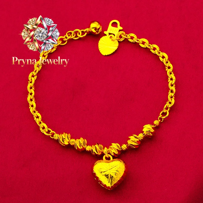 

Pryna Jewelry Heart Necklace & Bracelet Set for Women, 24K Gold, AU999 | Solid hearts with adjustable chain & clasp, practical