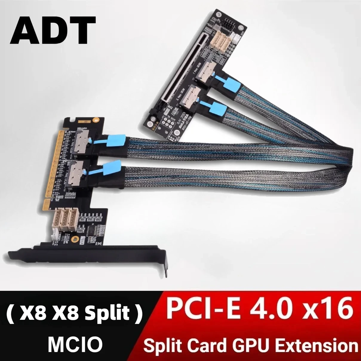 

Новая карта расширения ADT PCIe 4.0 x16 MCIO для видеокарт, кабель-удлинитель GEN4, двойной бифуркационный адаптер (разветвление на x8x8)
