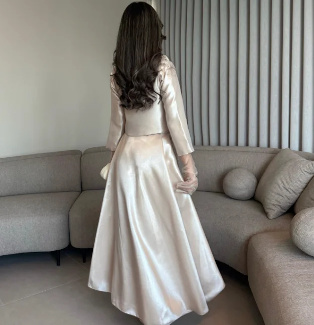 High Quality Customized V-neck Ankle Length A-line Full Sleeve Women Vestido Con Piedras Y Cristales Largo Amanda Novias Oficial - view 5