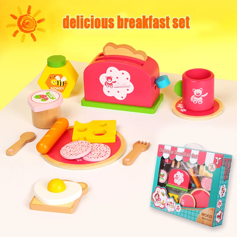 Faire semblant de jouer à la cuisine en bois pour filles, ensemble de thé de l'après-midi, jouets pour enfants, délicieux petit-déjeuner, JxMaker, Montessori, bricolage