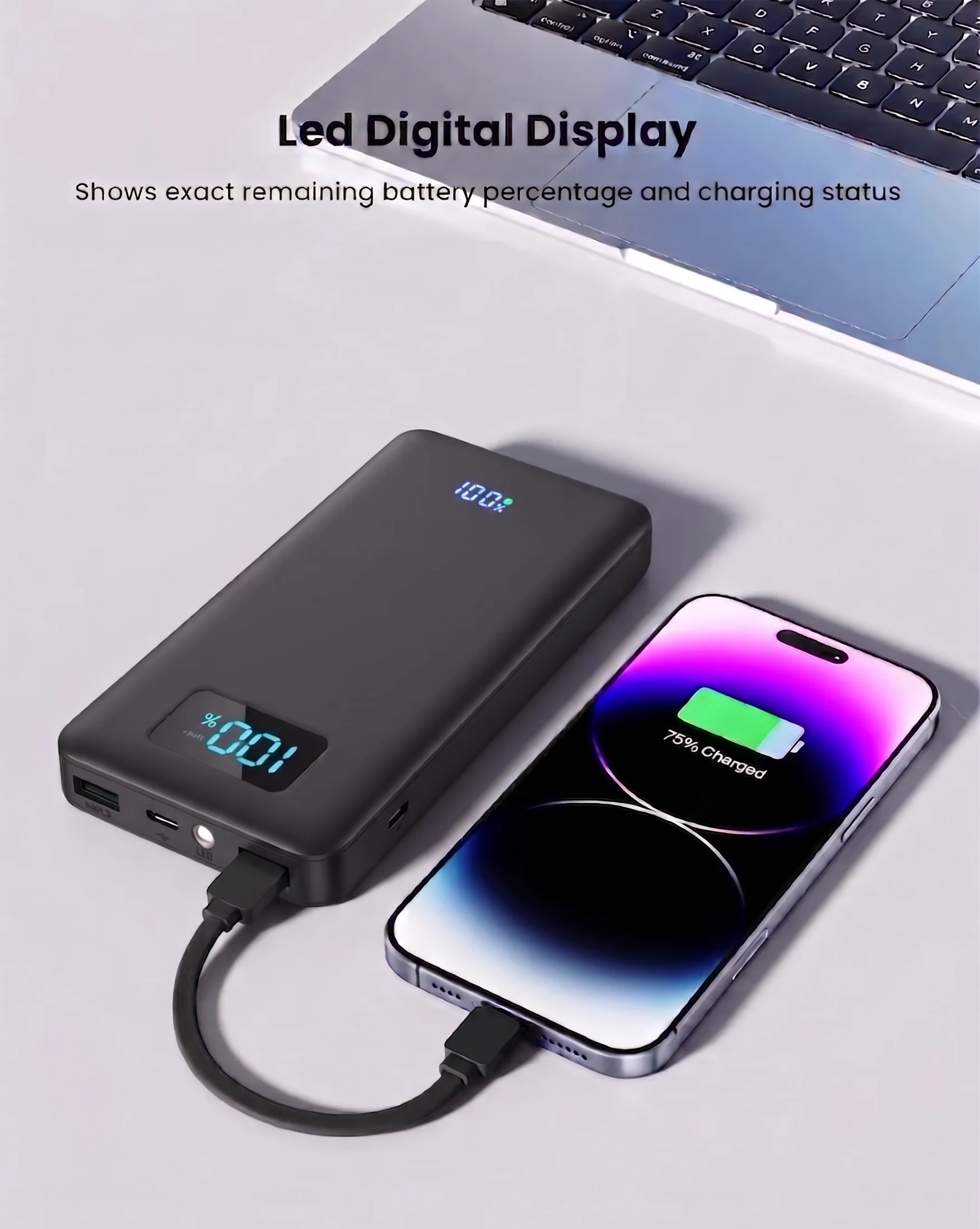 18W Fast Charge Type C Power Bank 10000mAh Portable Charger Ultra Thin LED Flashlight Poverbank For Google Pixel iPhone 17 16 Samsung S26 S25 S24 Ultra