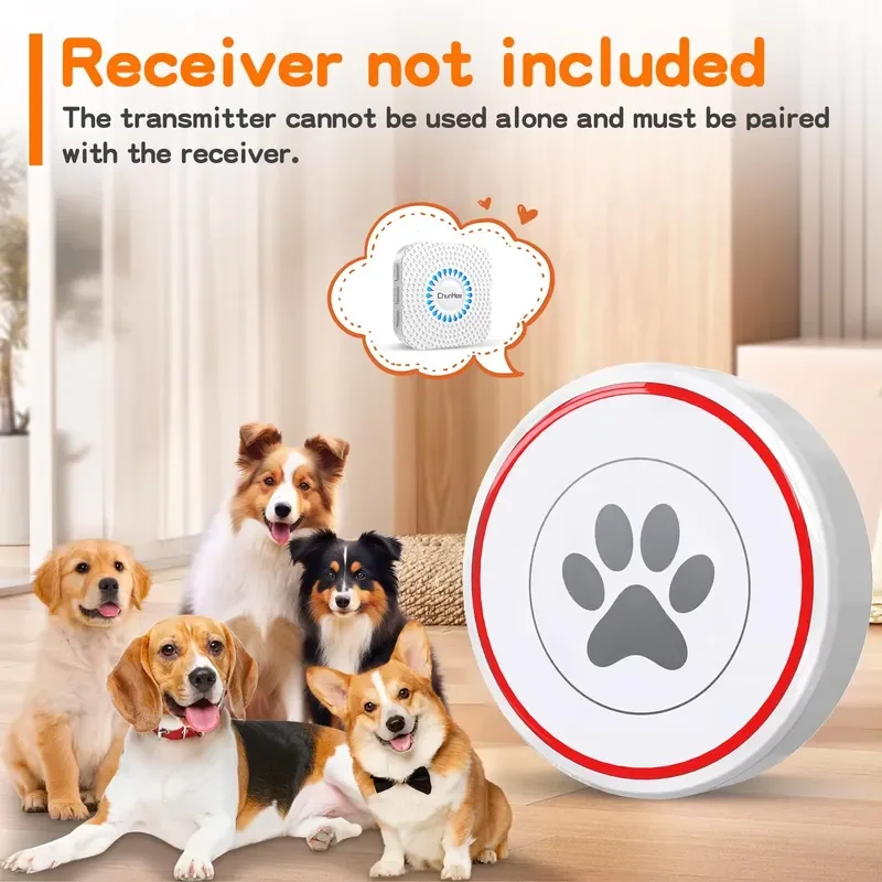 CB07WH Wireless Dog Door Bell 433MHz 80ft Range White Touch Button Calling System for Dogs