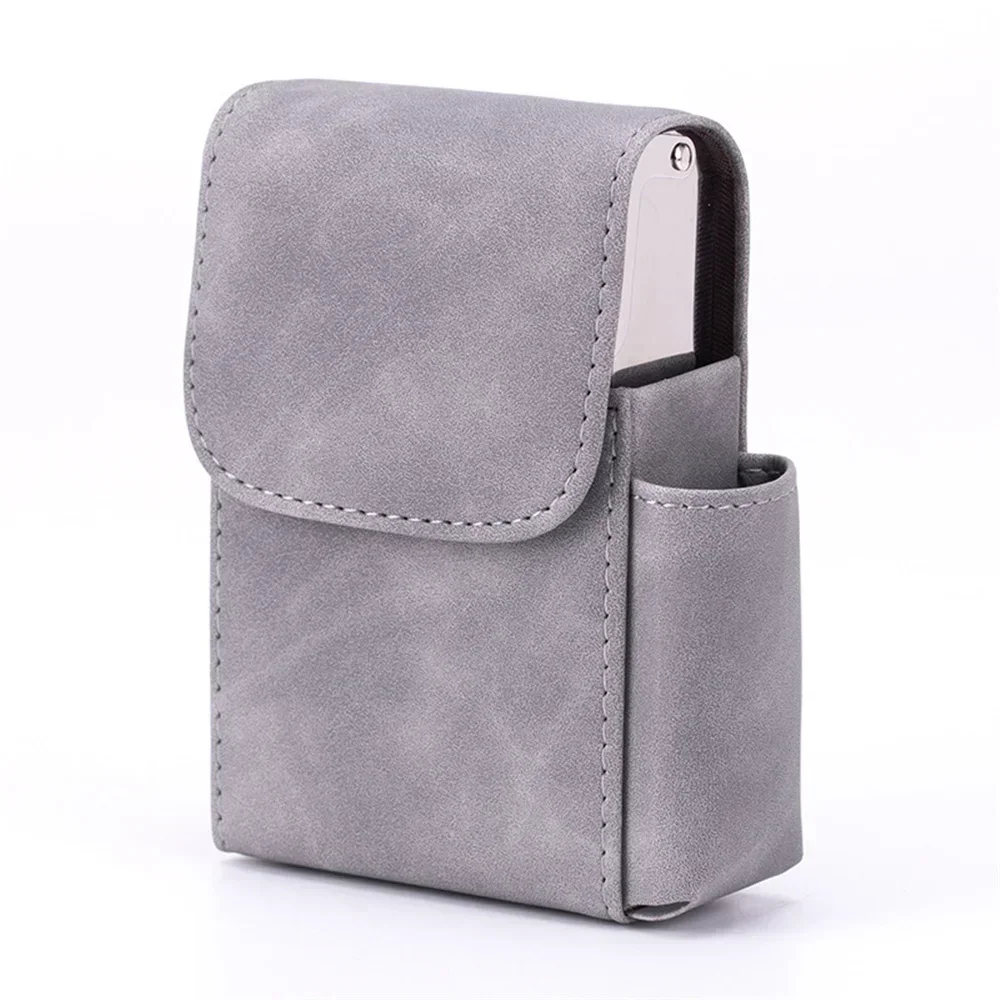 20pcs Capacity 84mm Leather Cigarette Case PU Box Holder with Butane Gas Lighter Storage Smoke Accessories Gadgets For Men Gifts