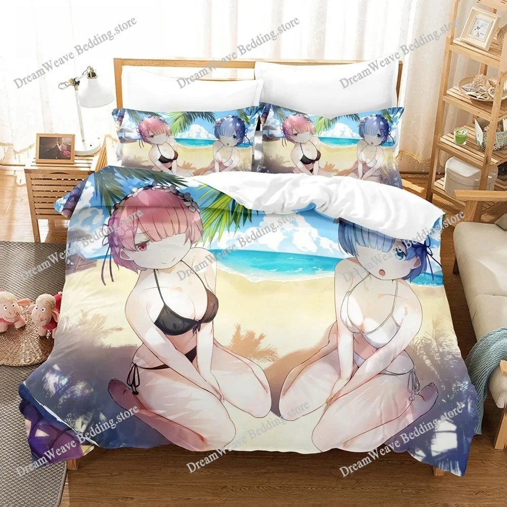 

New Re Zero Rem Ram Bedding Set 3d Print Kawaii Cartoon Anime Adult Kid Bedroom Duvet Cover Sets Home Textiles Luxury Gift