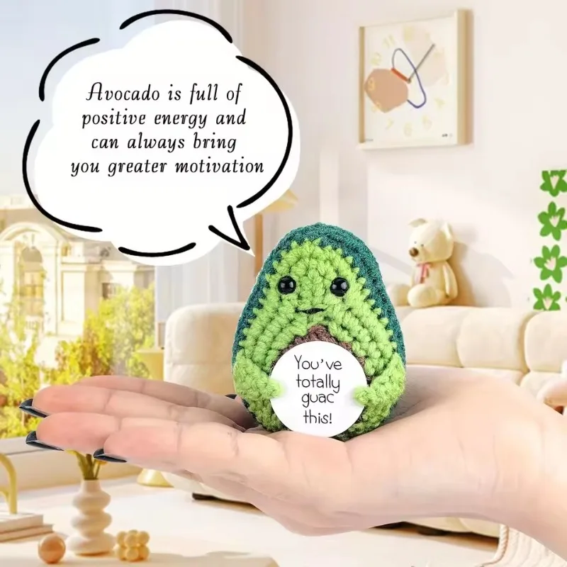 Positive Knitted Animal & Fruit Crochet Doll: Funny Handmade Gift with Affirmation Card Creative Table Ornament Birthday Present