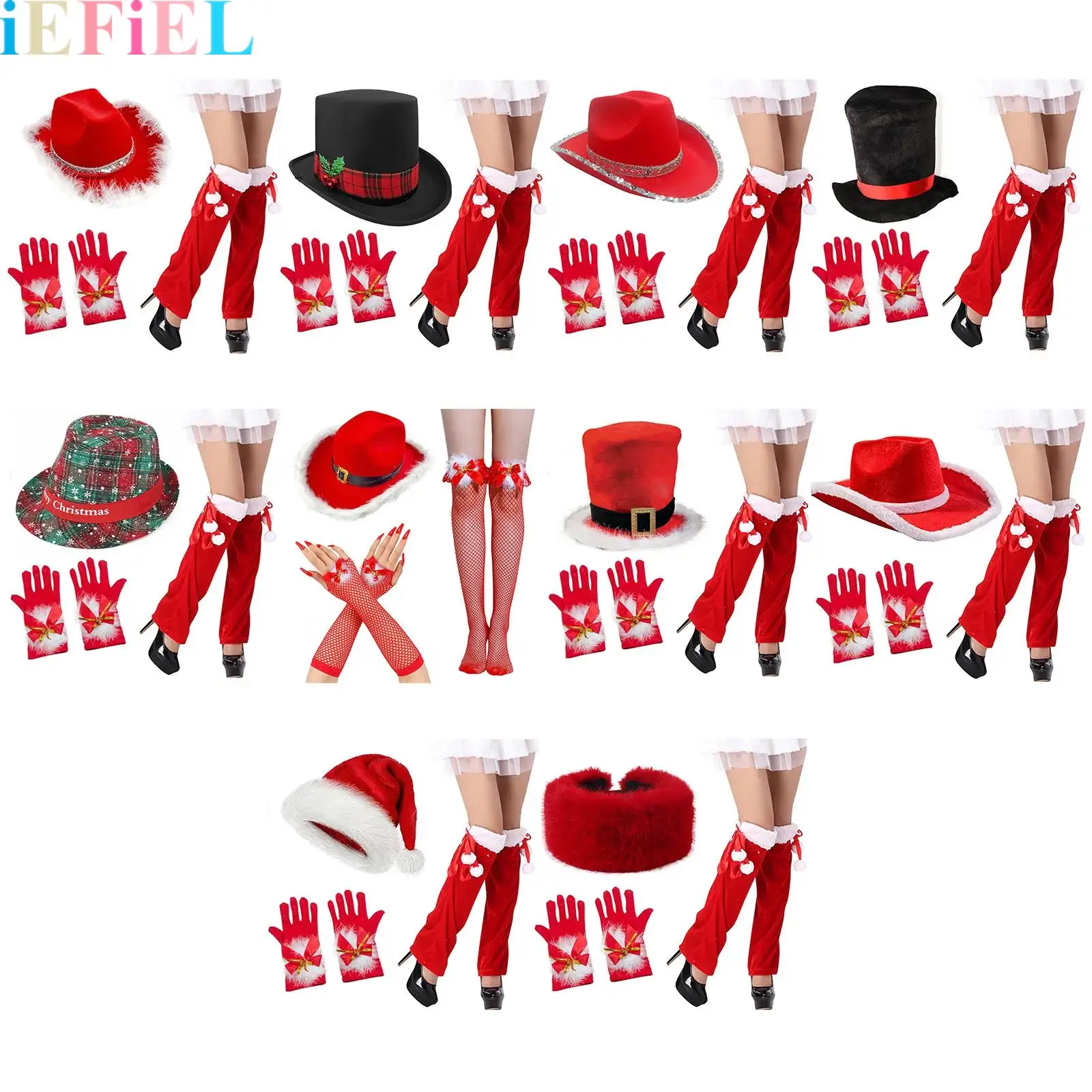 

3 Pieces Christmas Accessories Set Include Hat Gloves Leg Cover Or Socking for Women Xmas Parties Dress Up Supplies