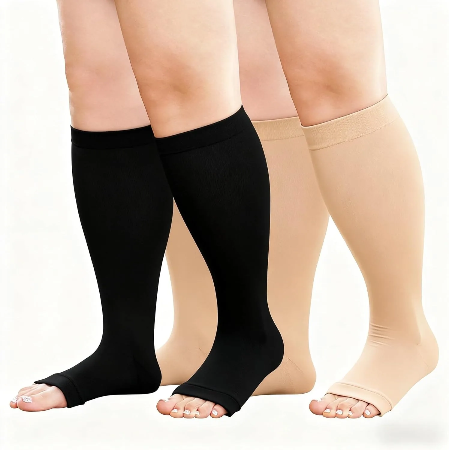 1 Paar zehenlose Kompressionssocken für Damen und Herren, Kompressionssocken in Übergröße, breite Wade für die Durchblutung, Ödeme, Krampfadern