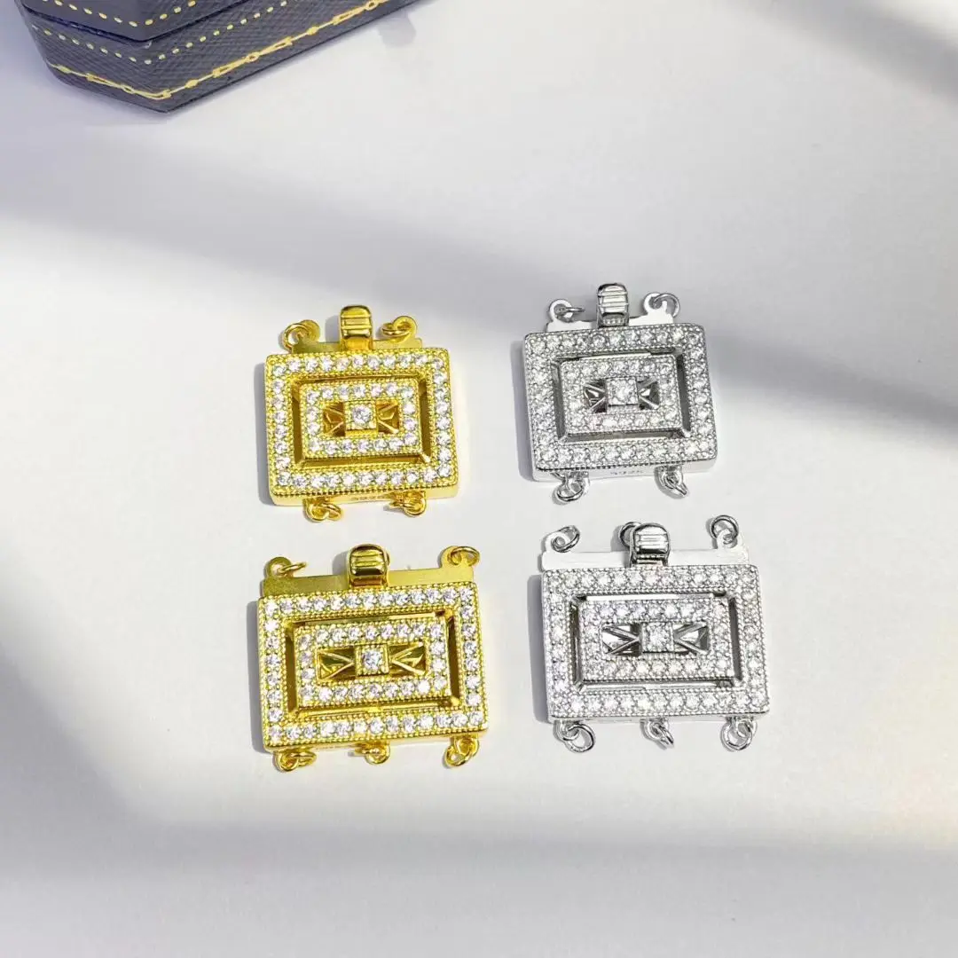 Wholesale TWO THREE ROWS DIY 925 Sterling Silver Pendant Necklace Bracelet Clasp Hook Accessories for 4-6mm Pearls