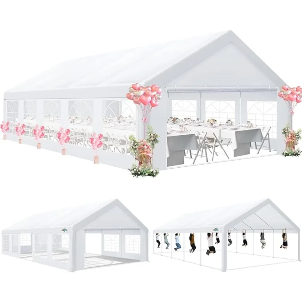 

16x32 Party Tent Heavy Duty, 16x32 Large Tent with 6 Removable Sidewalls & 4 Built-in Sandbag, Commercial Wedding, UV 50+