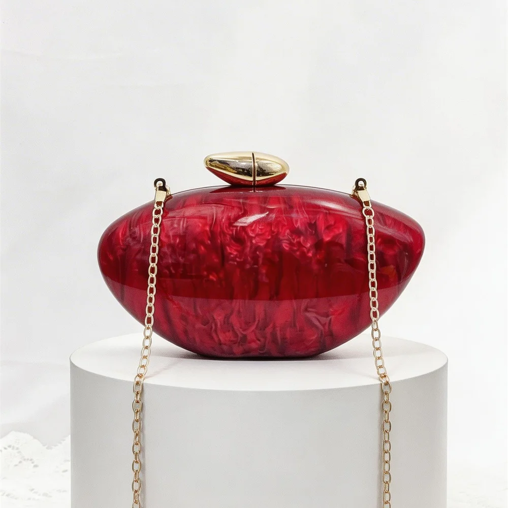 

Pearl Red Marble Shell Egg Acrylic Box Clutches Women's Shoulder Magnetic Flip Chain Bag Brown Small Square Bag Wallet Handbag