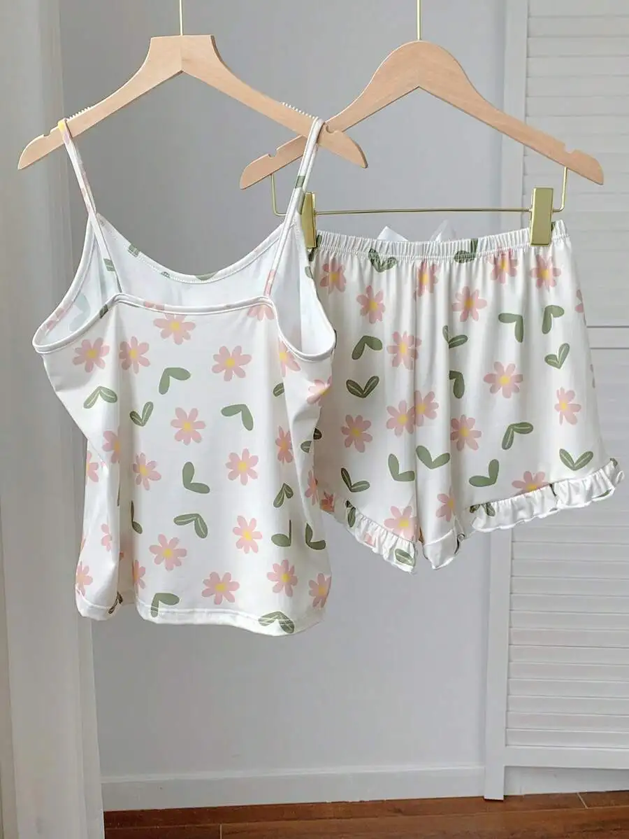 

Women Floral Print Camisole And Shorts Pajama Set Comfortable Sleepwear