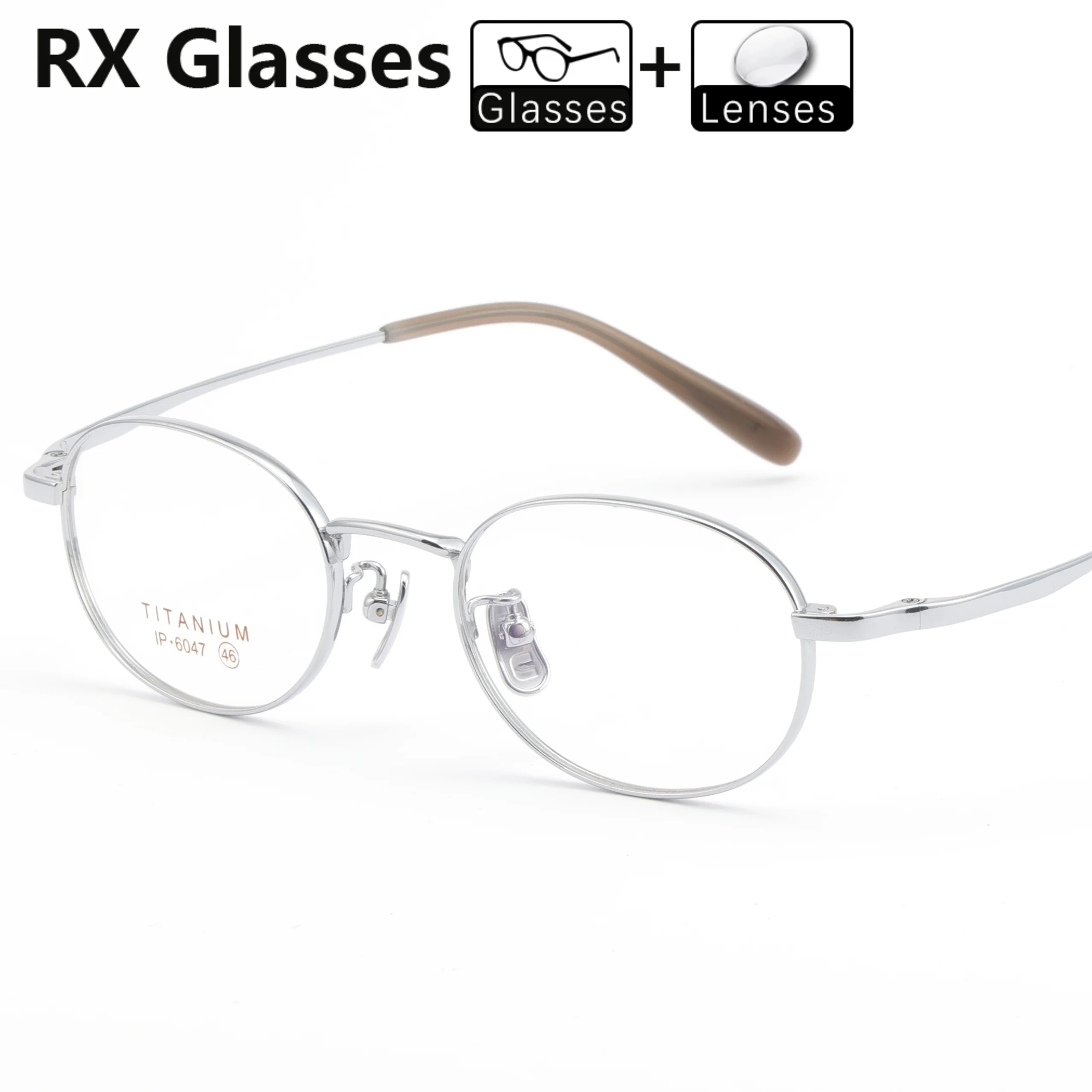 

RX Women Small Oval Pure Titanium Eyewear Prescription Glasses Myopia Hyperopia Lenses Anti-Reflection Progressive Optical