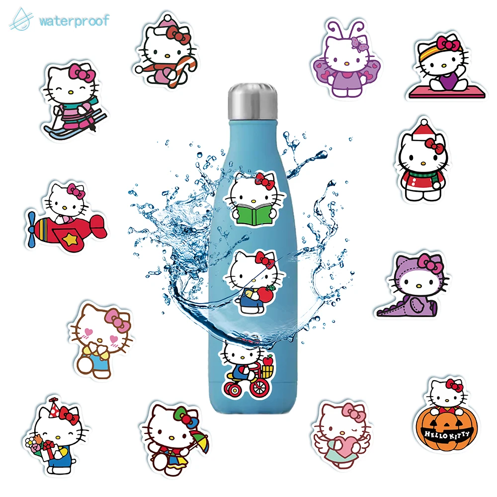 Hello Kitty Anime Sticker Toys pour filles, Skin pour ordinateur portable, Trolley Case, JESkateboard Sticker, Cute Stickers, 25 PCs, 50PCs