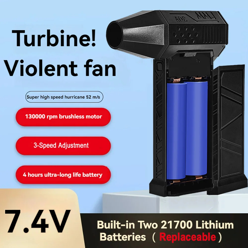 7.4V Brushless Mini Turbo Jet Fan Electric Air Duster 130000RPM Wind Speed 52M/s Car Computer Cleaning Blower Tool Turbofan