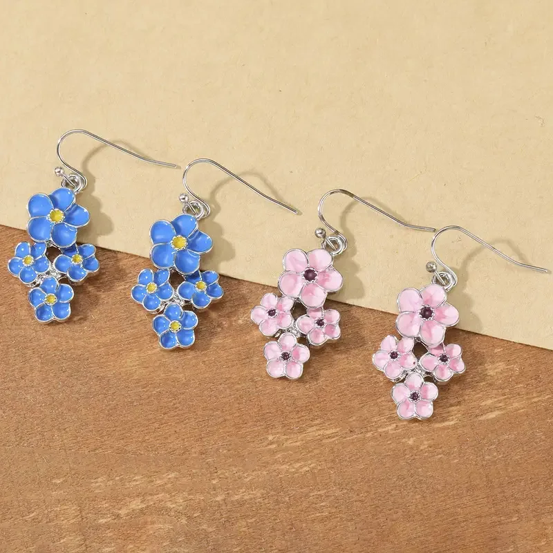Fresh Flower Earrings for Women, Forget-me-not Drop Earrings Blue & Pink, Handmade Resin Stud Earrings Fashion Jewelry