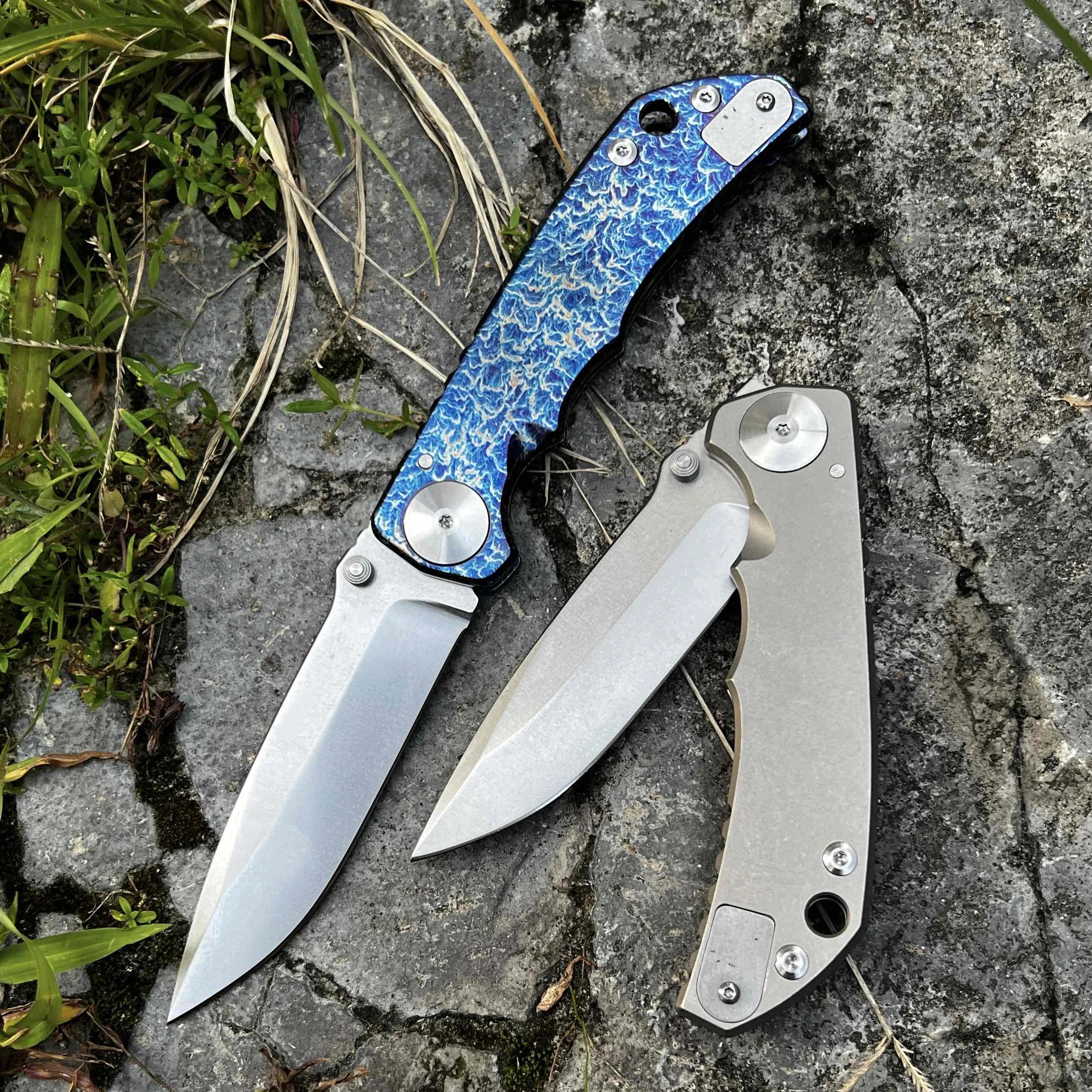 New 14C28N Steel Folding Small Knife TC4 Titanium Alloy Handle Anodized Blue Outdoor Camping Fishing Tool Knife view 2
