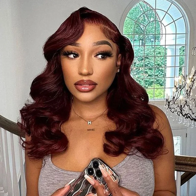 

13x6 colored boby wave hd lace frontal burgundy human hair wig for women 100% glueless water wave cheap wigs on sale clearance