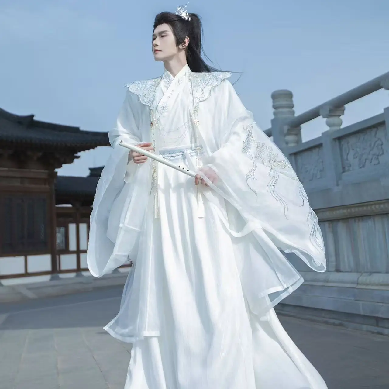 Industria pesante Hanfu da uomo tradizionale cinese Weijin periodo ricamo abbigliamento carnevale evento abiti di scena costume cosplay