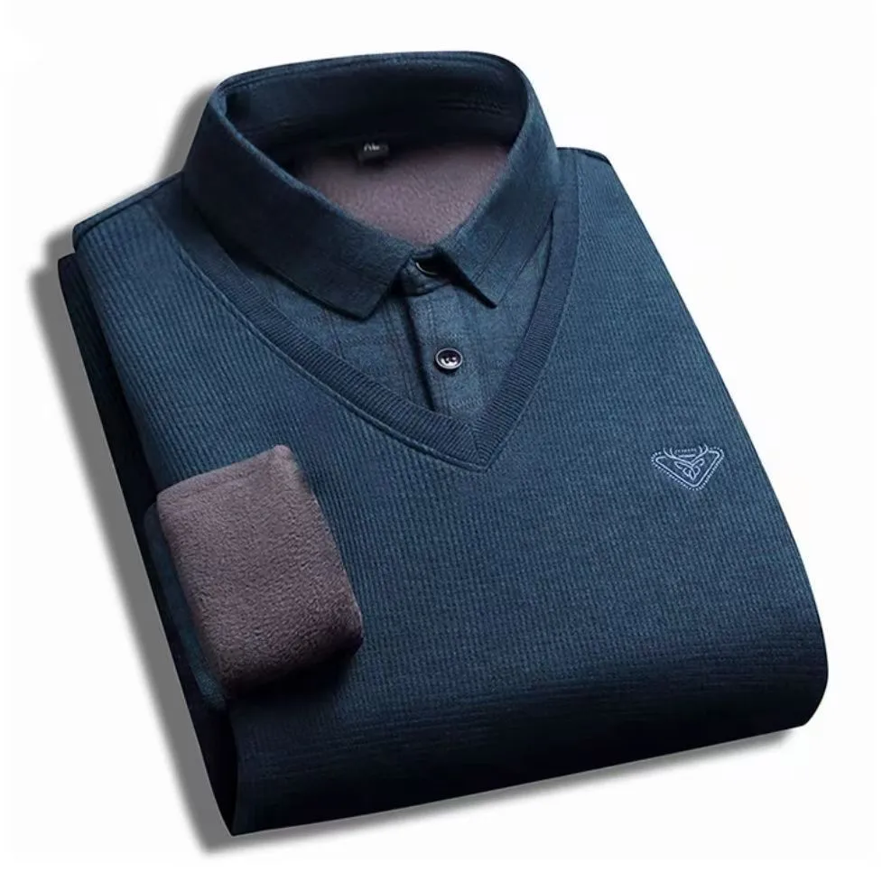 2026 Winter Fleece Thickened Men's Sweater High-Quality Fashionable Slim-Fitting Warm  Comfortable Casual Dad's Pullover Shirt